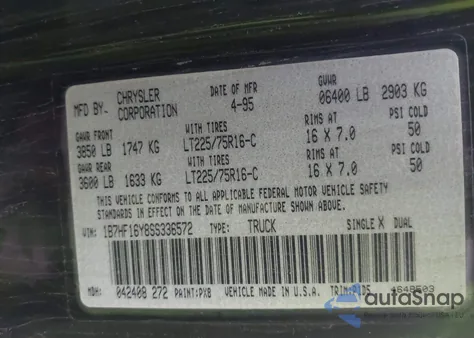 1995 Dodge Ram 1500 z USA, uszkodzony, nr VIN 1B7HF16Y8SS336572